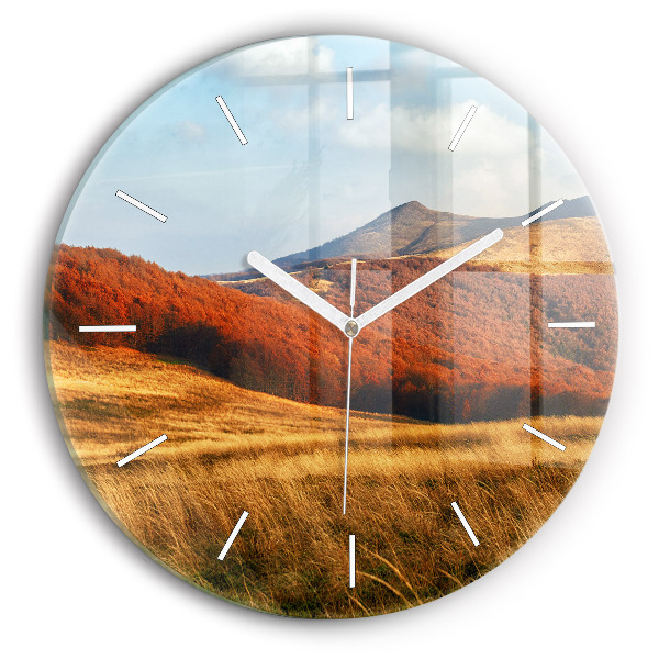 Round glass wall clock Mountain landscape
