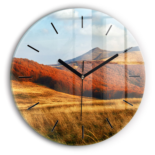Round glass wall clock Mountain landscape