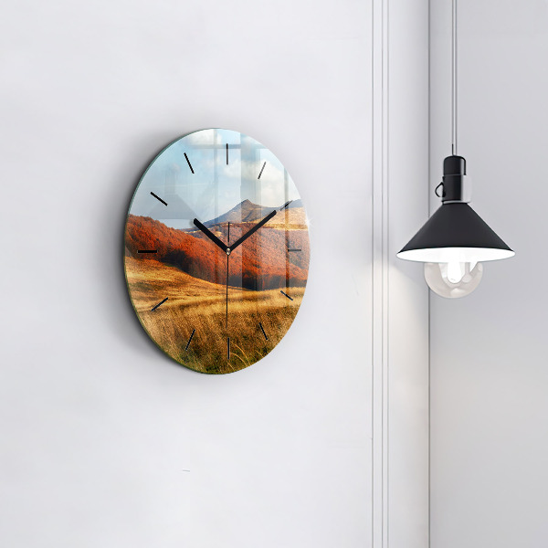 Round glass wall clock Mountain landscape