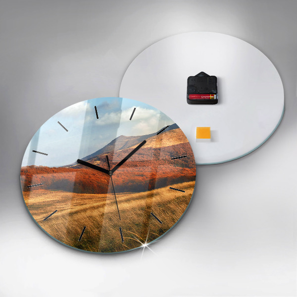 Round glass wall clock Mountain landscape