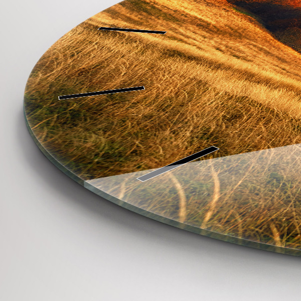 Round glass wall clock Mountain landscape