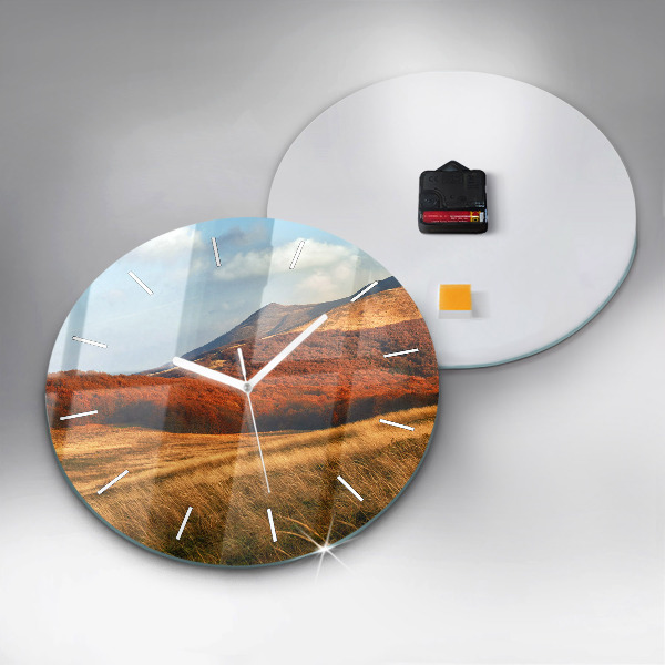 Round glass wall clock Mountain landscape