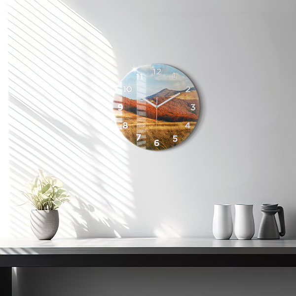 Round glass wall clock Mountain landscape