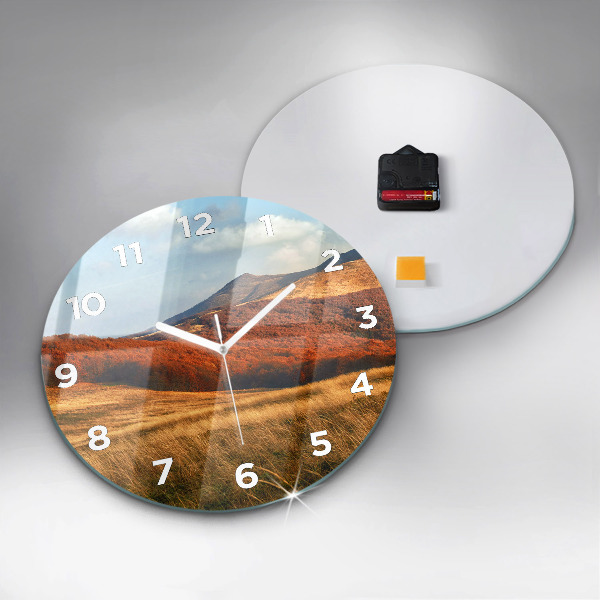 Round glass wall clock Mountain landscape