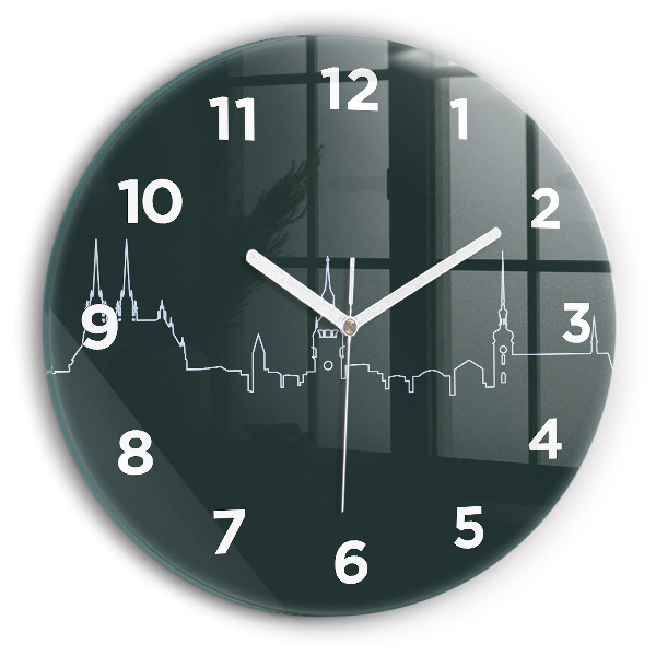 Round glass wall clock Line art of the city of Brno