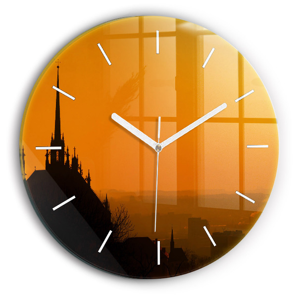 Round glass wall clock View of the Brno Cathedral