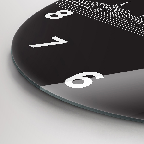 Round glass wall clock City of Ostrava drawing