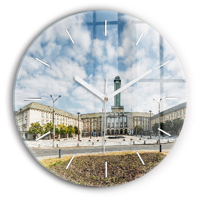 Round glass wall clock Panorama of the city of Ostrava