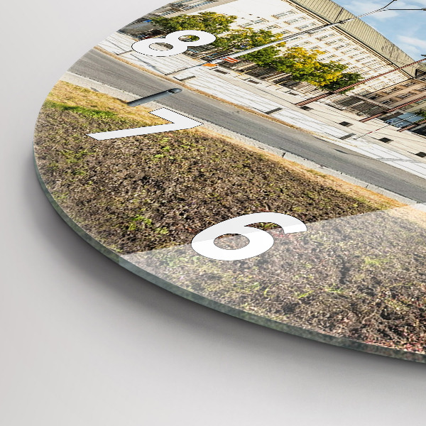 Round glass wall clock Panorama of the city of Ostrava