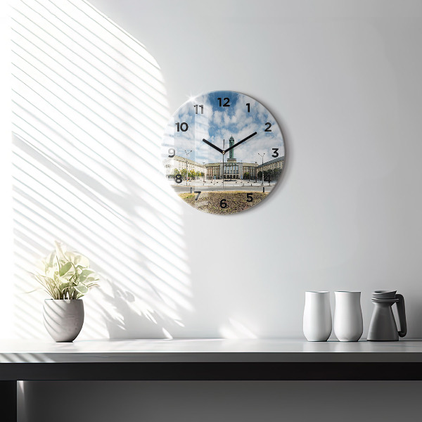 Round glass wall clock Panorama of the city of Ostrava