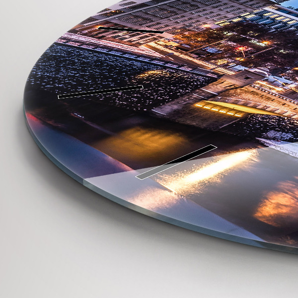 Round glass wall clock Panorama of the city of Pilsen