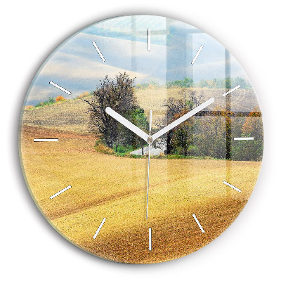 Round glass wall clock Moravia Rural Landscape