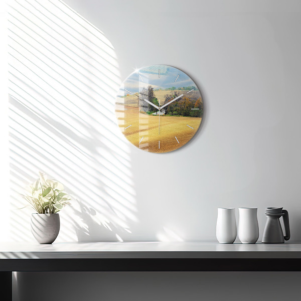 Round glass wall clock Moravia Rural Landscape