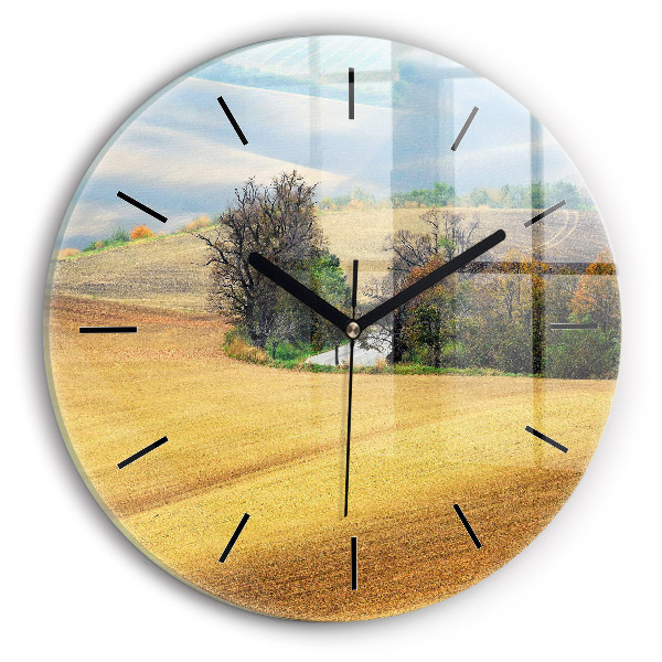 Round glass wall clock Moravia Rural Landscape