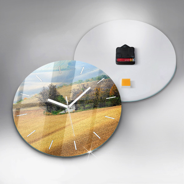 Round glass wall clock Moravia Rural Landscape