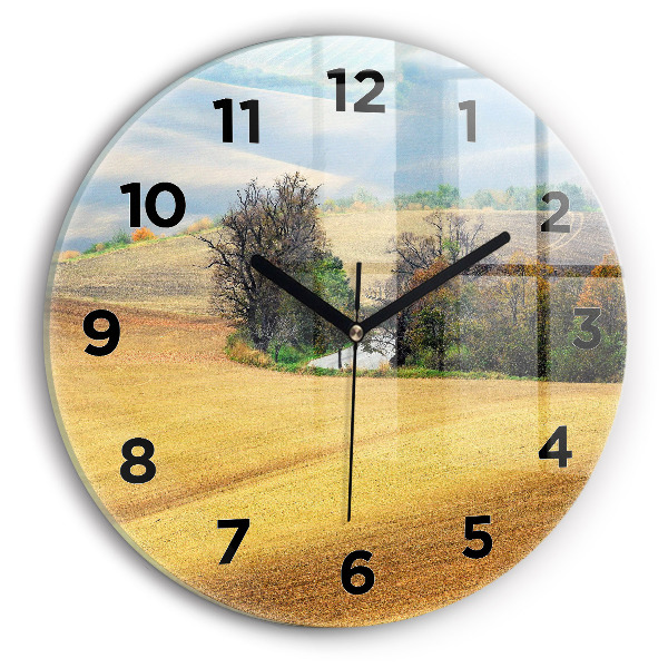 Round glass wall clock Moravia Rural Landscape