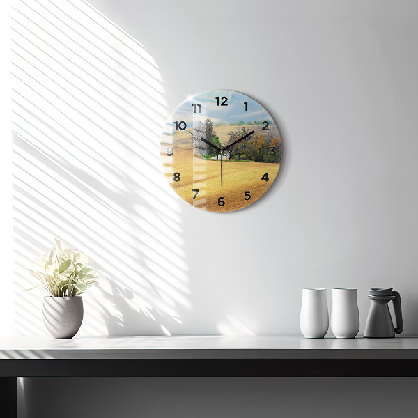Round glass wall clock Moravia Rural Landscape