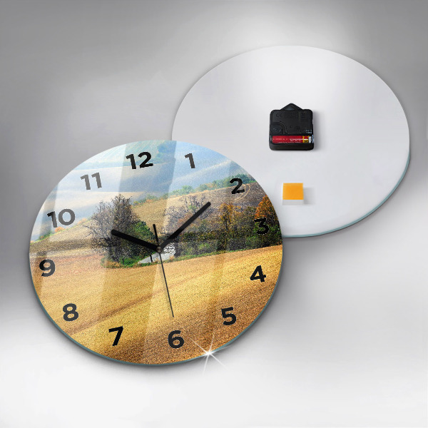 Round glass wall clock Moravia Rural Landscape