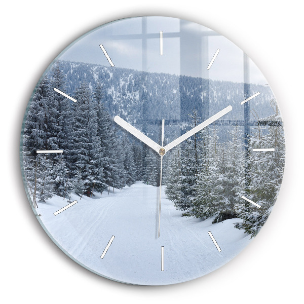 Round glass wall clock Czech Giant Mountains in winter