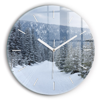 Round glass wall clock Czech Giant Mountains in winter