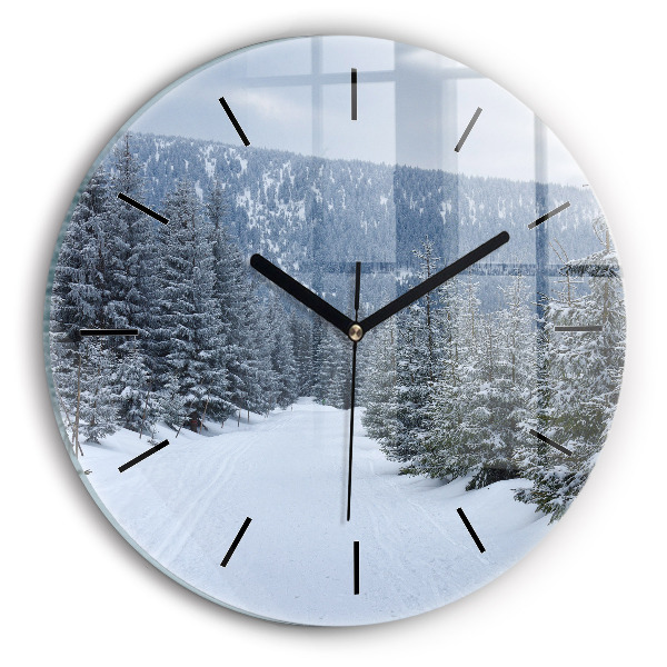 Round glass wall clock Czech Giant Mountains in winter