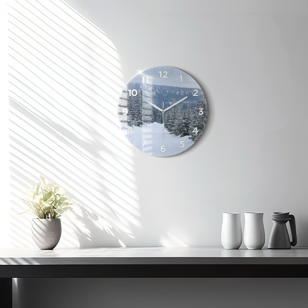 Round glass wall clock Czech Giant Mountains in winter