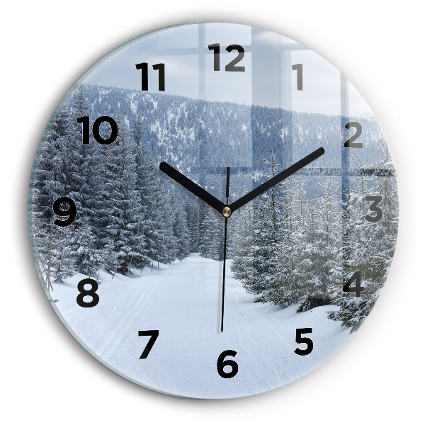 Round glass wall clock Czech Giant Mountains in winter