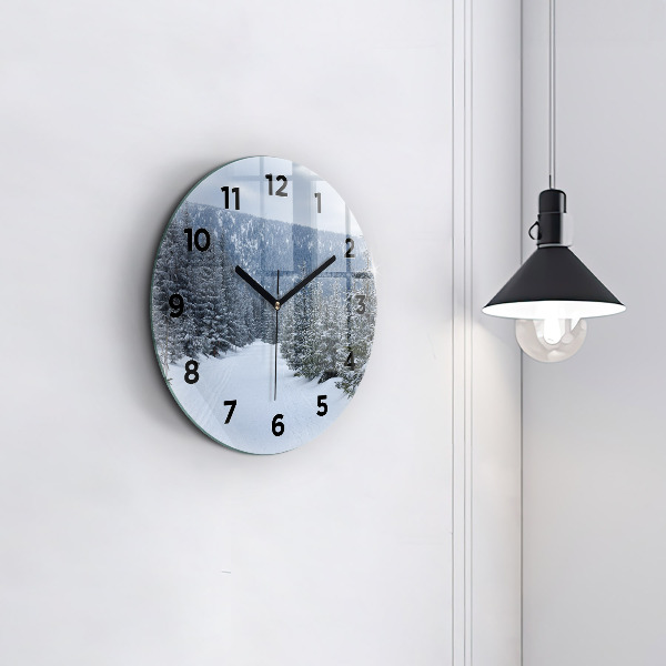Round glass wall clock Czech Giant Mountains in winter