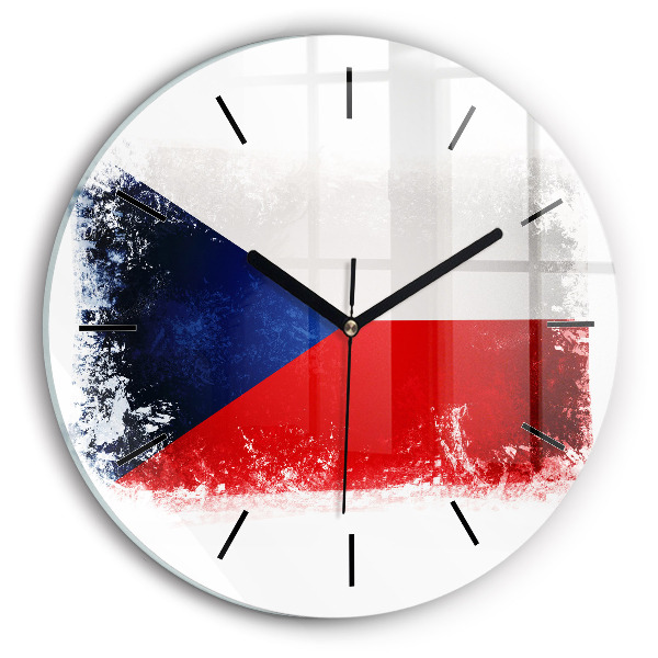 Round glass wall clock Czech flag