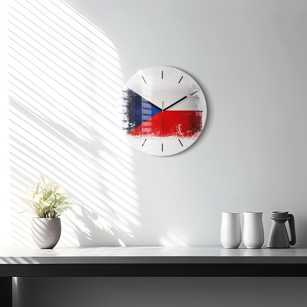 Round glass wall clock Czech flag