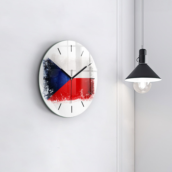Round glass wall clock Czech flag