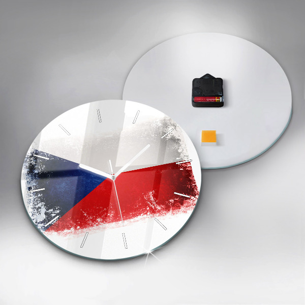Round glass wall clock Czech flag