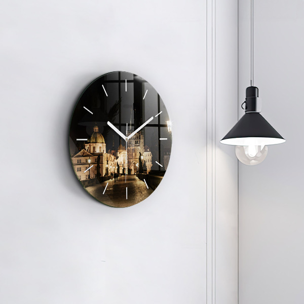 Round glass wall clock Charles Bridge in Prague