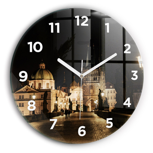 Round glass wall clock Charles Bridge in Prague