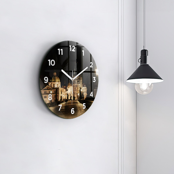 Round glass wall clock Charles Bridge in Prague