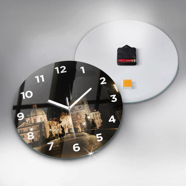 Round glass wall clock Charles Bridge in Prague