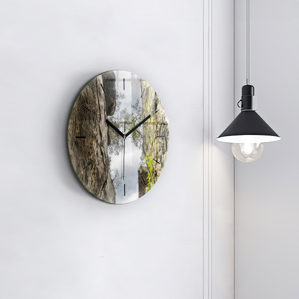 Round glass wall clock Rock city in the Czech Republic