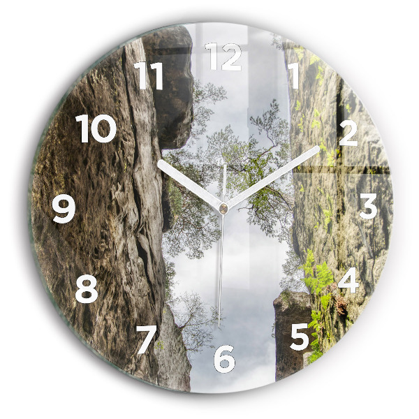 Round glass wall clock Rock city in the Czech Republic
