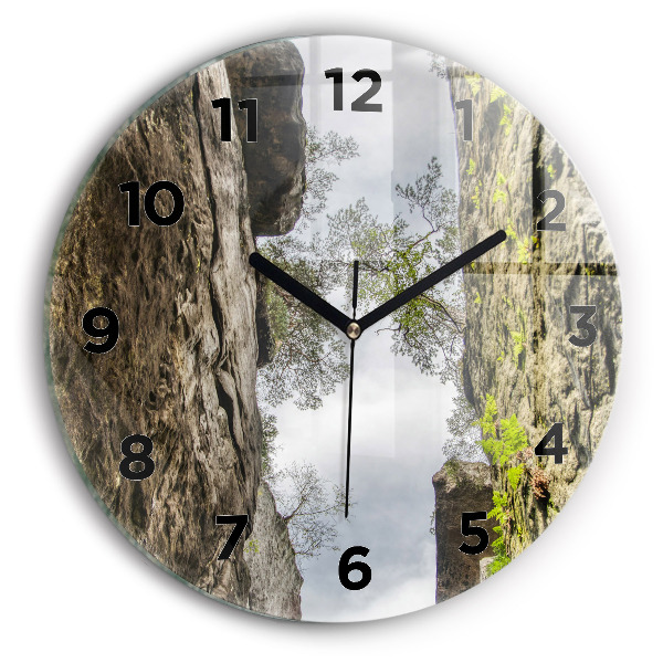 Round glass wall clock Rock city in the Czech Republic