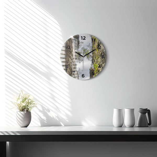 Round glass wall clock Rock city in the Czech Republic