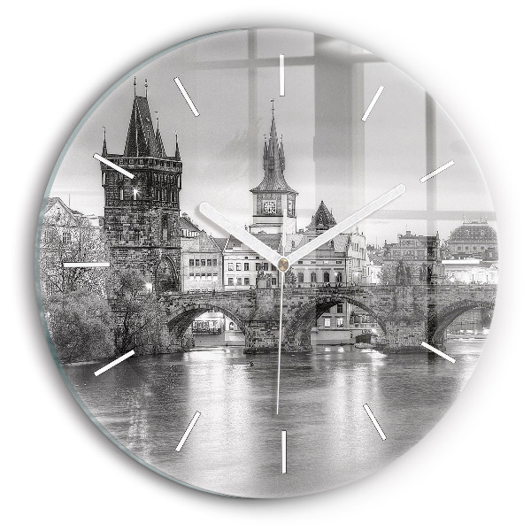 Round glass wall clock Charles Bridge in Prague