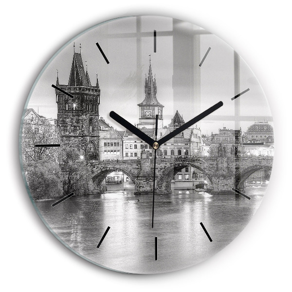 Round glass wall clock Charles Bridge in Prague