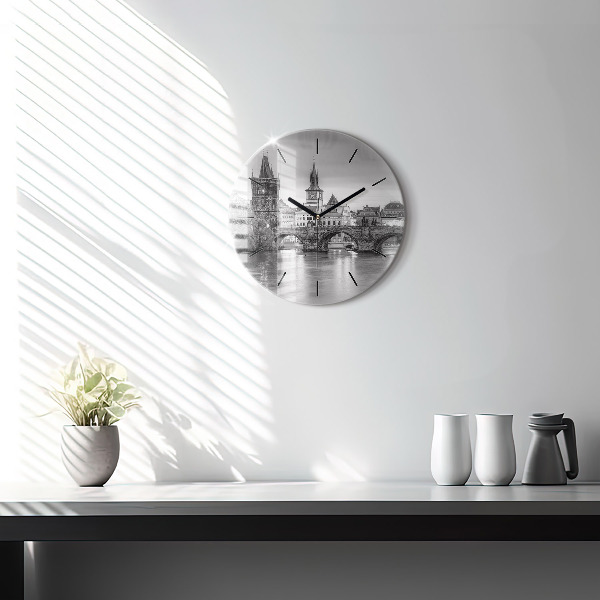 Round glass wall clock Charles Bridge in Prague