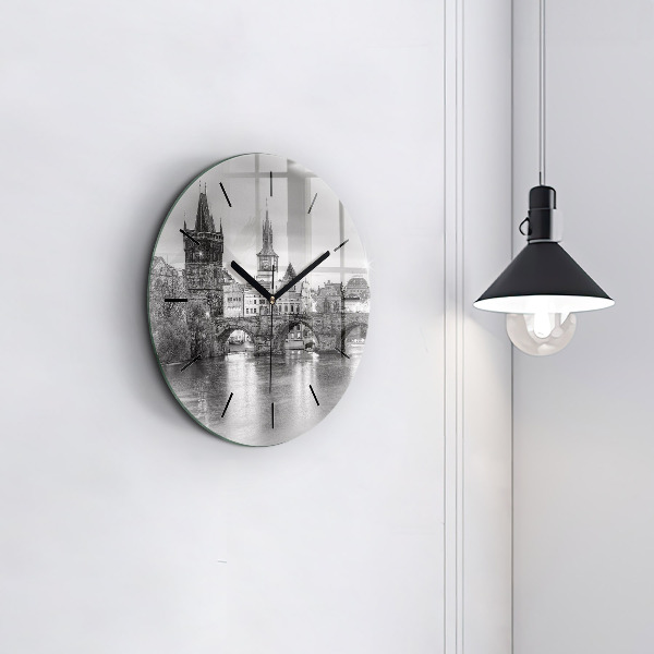 Round glass wall clock Charles Bridge in Prague