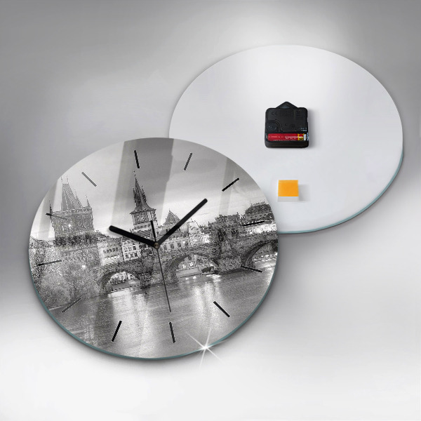 Round glass wall clock Charles Bridge in Prague