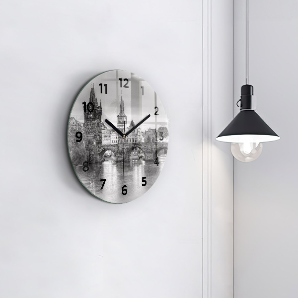 Round glass wall clock Charles Bridge in Prague