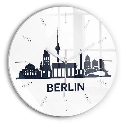 Round glass wall clock Berlin city illustration