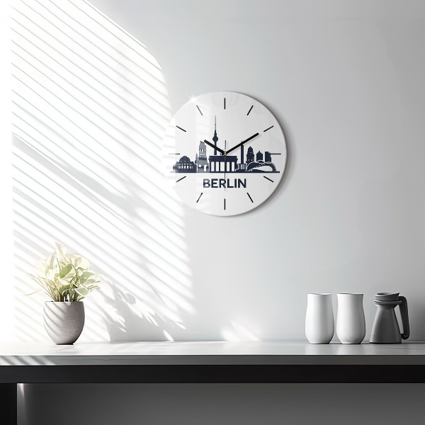 Round glass wall clock Berlin city illustration