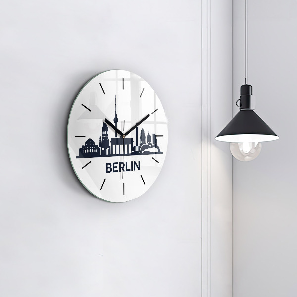 Round glass wall clock Berlin city illustration