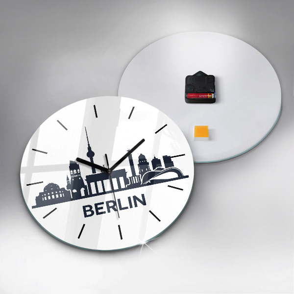 Round glass wall clock Berlin city illustration